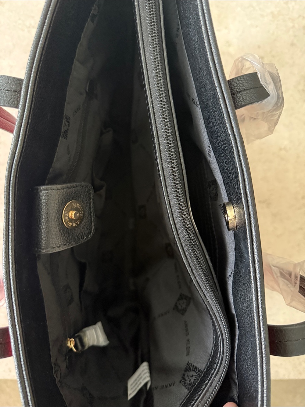 Anne Klein Red Tote with Black & Cream Center Stripe - Picture 3 of 5